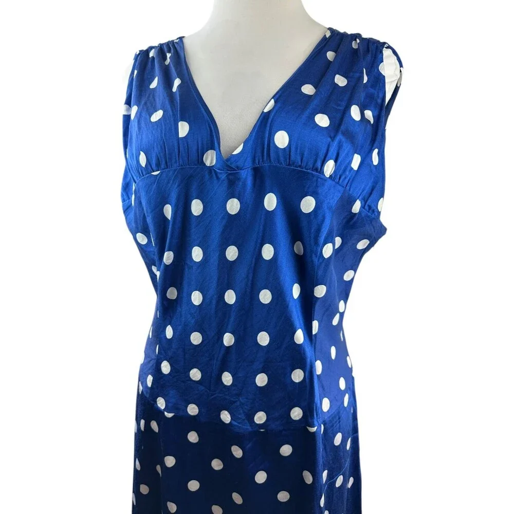Pendleton Silk Blend Drop Waist V-Neck Dress Polka Dot Blue White Size 20 Tall - Picture 5 of 16